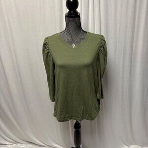 Calvin Klein Top Womens Size Large Olive Green Long Sleeve Ruched Shoulder